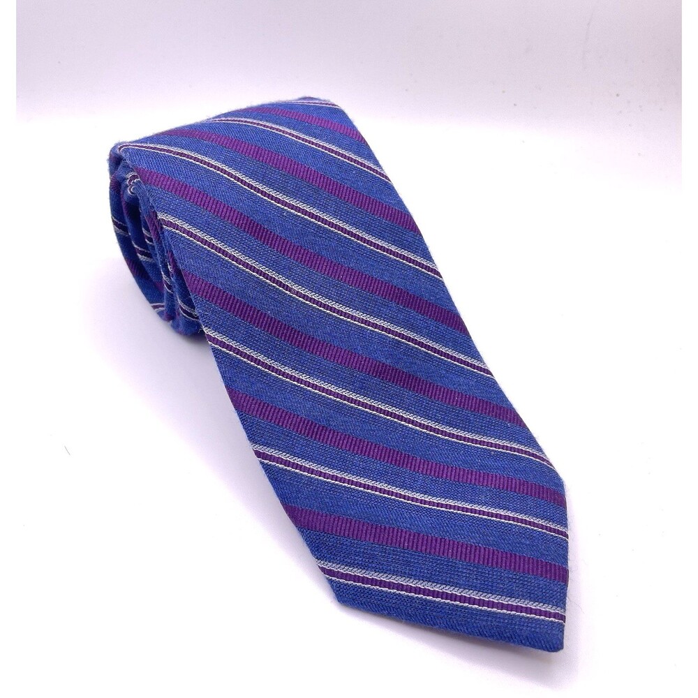 Jos. A. Bank Men's Neck Tie Navy Burgundy White Stripes Silk